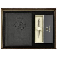 Подарочный набор: Коробка + Шариковая ручка Parker JOTTER 17 16132_T205b + Ежедневник Brunnen 2024 А5 черный 73-795 38 904UKR